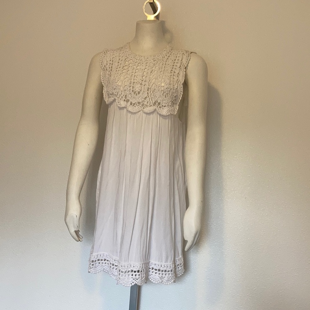 Small white white shift with crochet yolk and back